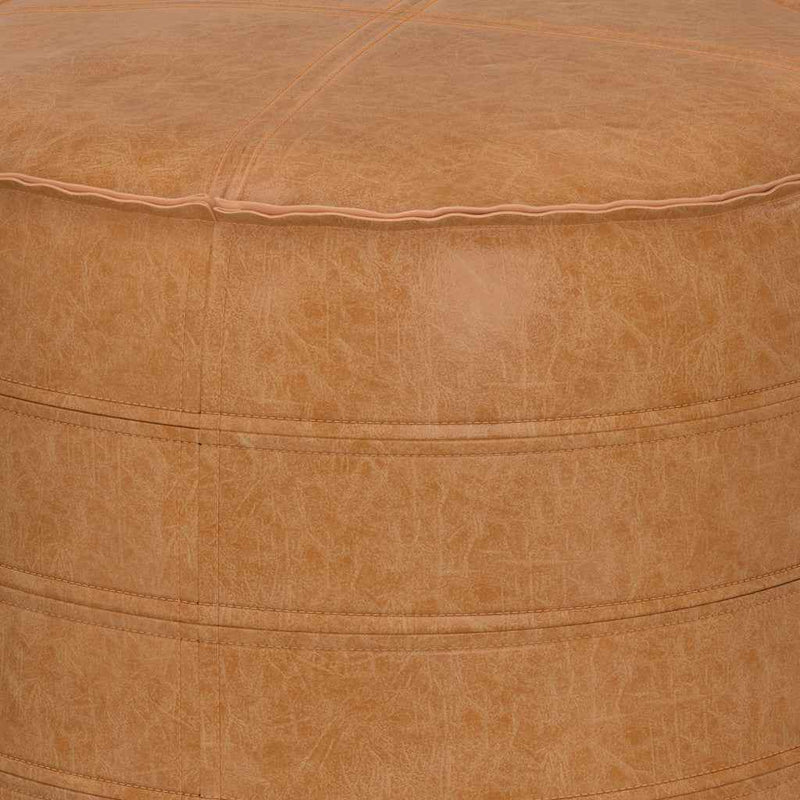 20" Brown Faux Leather Round Pouf Ottoman