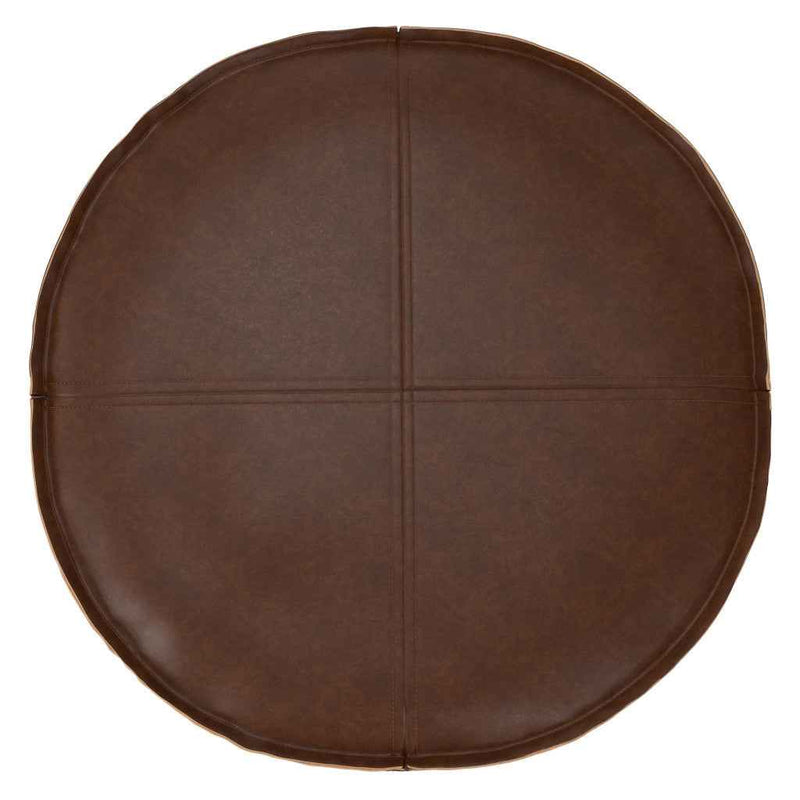 20" Brown Faux Leather Round Pouf Ottoman