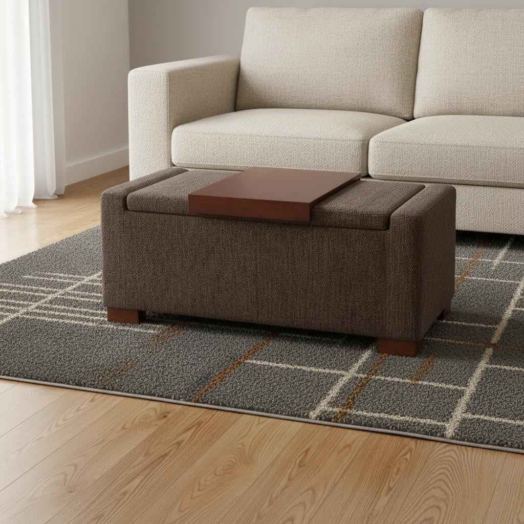 43" Brown Upholstery Storage Ottoman