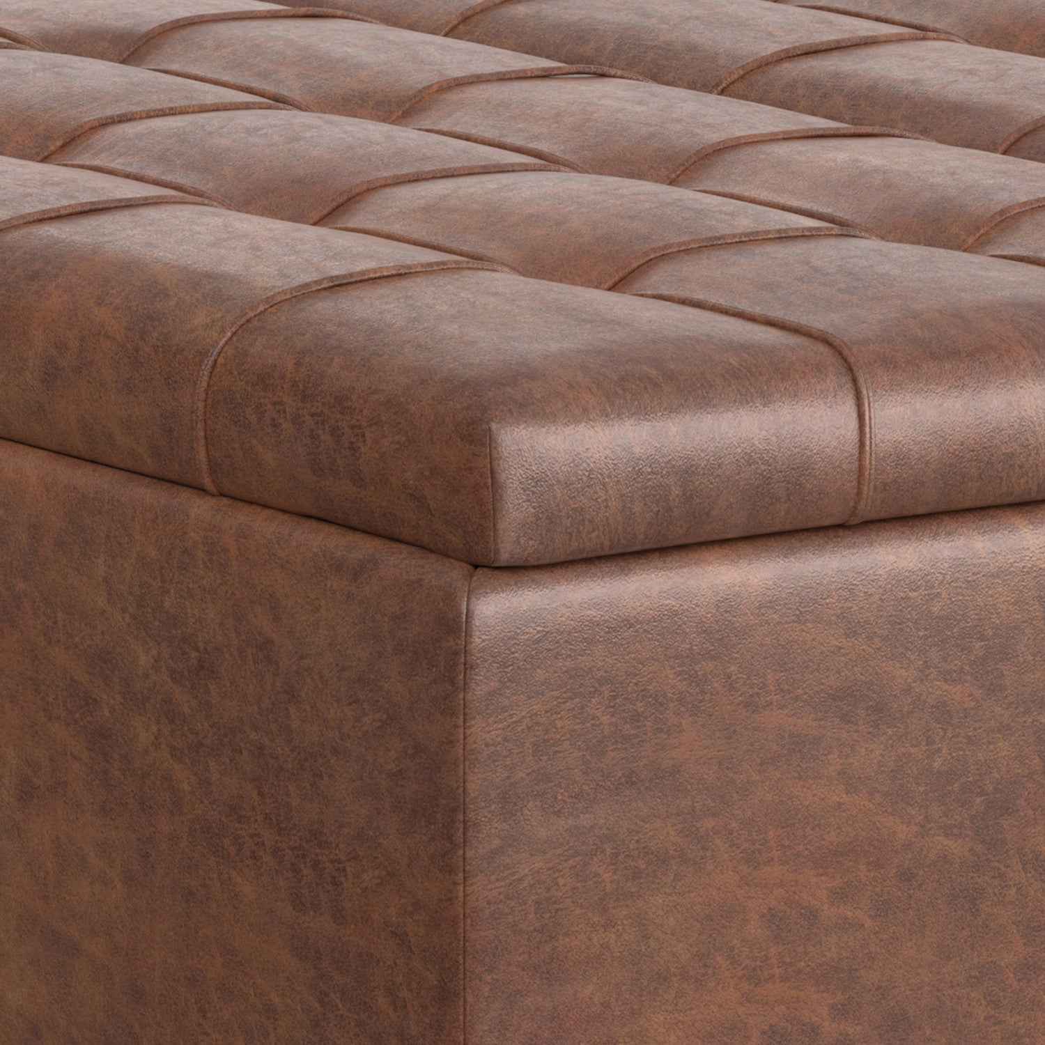 40" Brown Leather Cocktail Ottoman With Storage