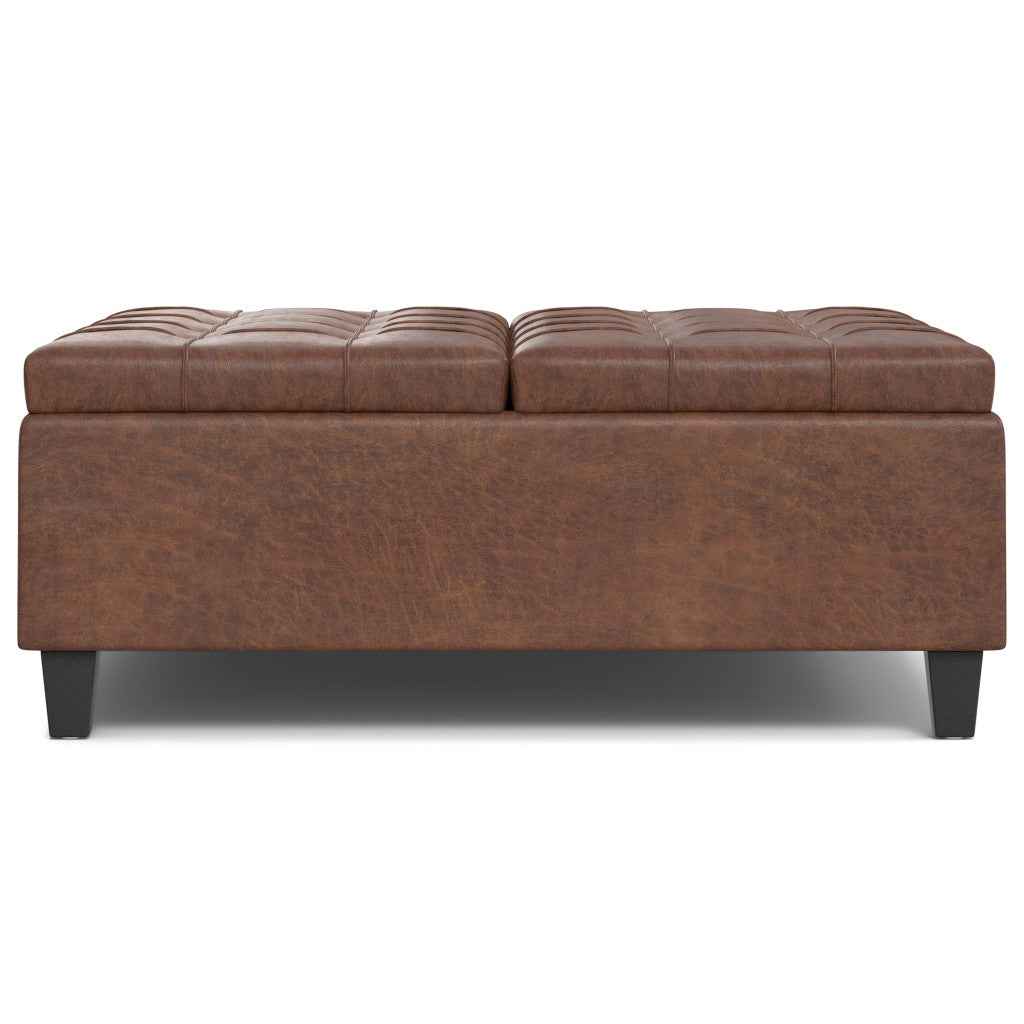 40" Brown Leather Cocktail Ottoman With Storage