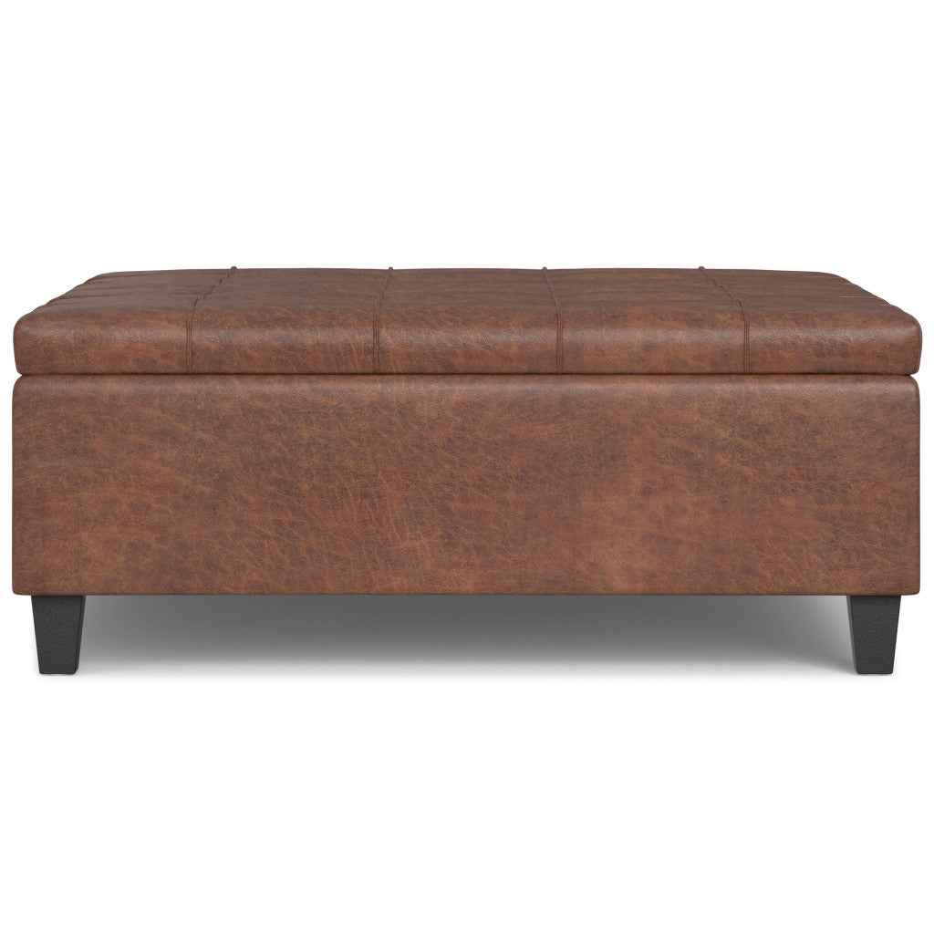 40" Brown Leather Cocktail Ottoman With Storage