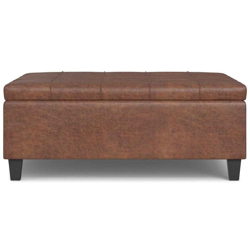 40" Brown Leather Cocktail Ottoman With Storage