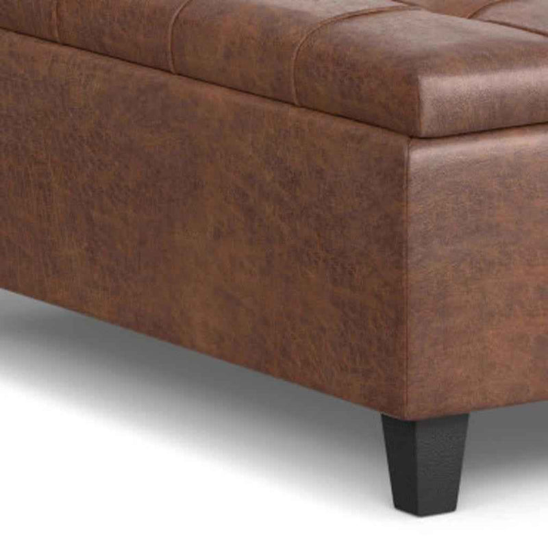 40" Brown Leather Cocktail Ottoman With Storage