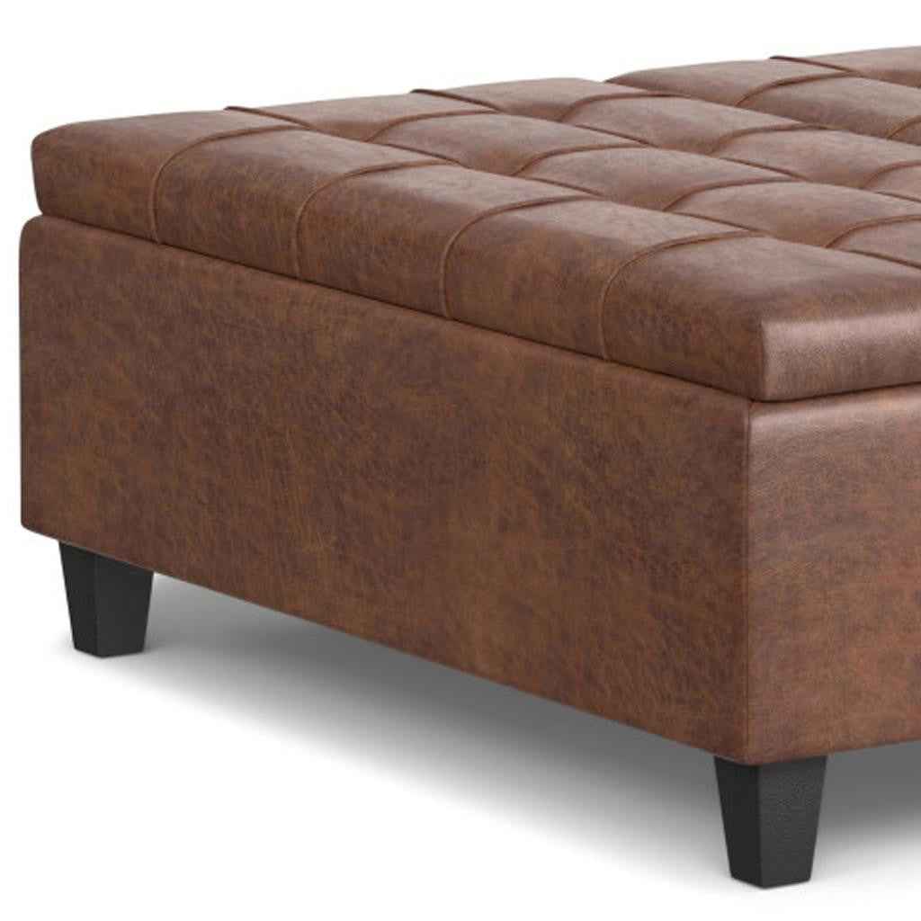 40" Brown Leather Cocktail Ottoman With Storage