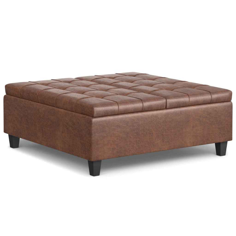 40" Brown Leather Cocktail Ottoman With Storage