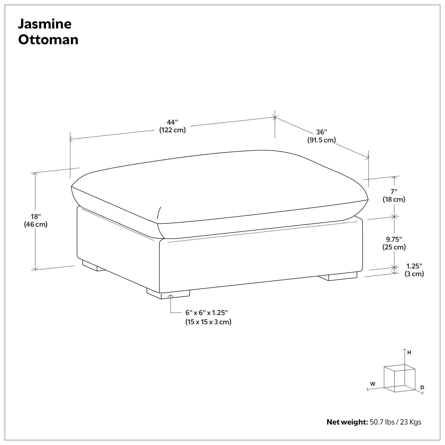 44" Gray and Brown Fabric Ottoman - GreatEagleInc