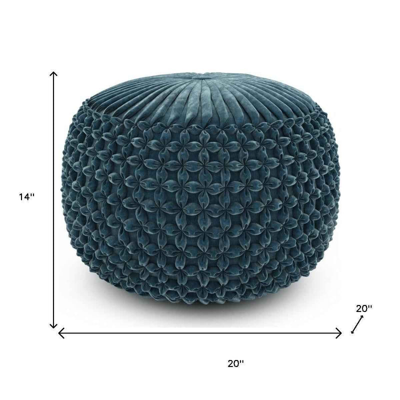 20" Blue Velvet Round Pouf Ottoman