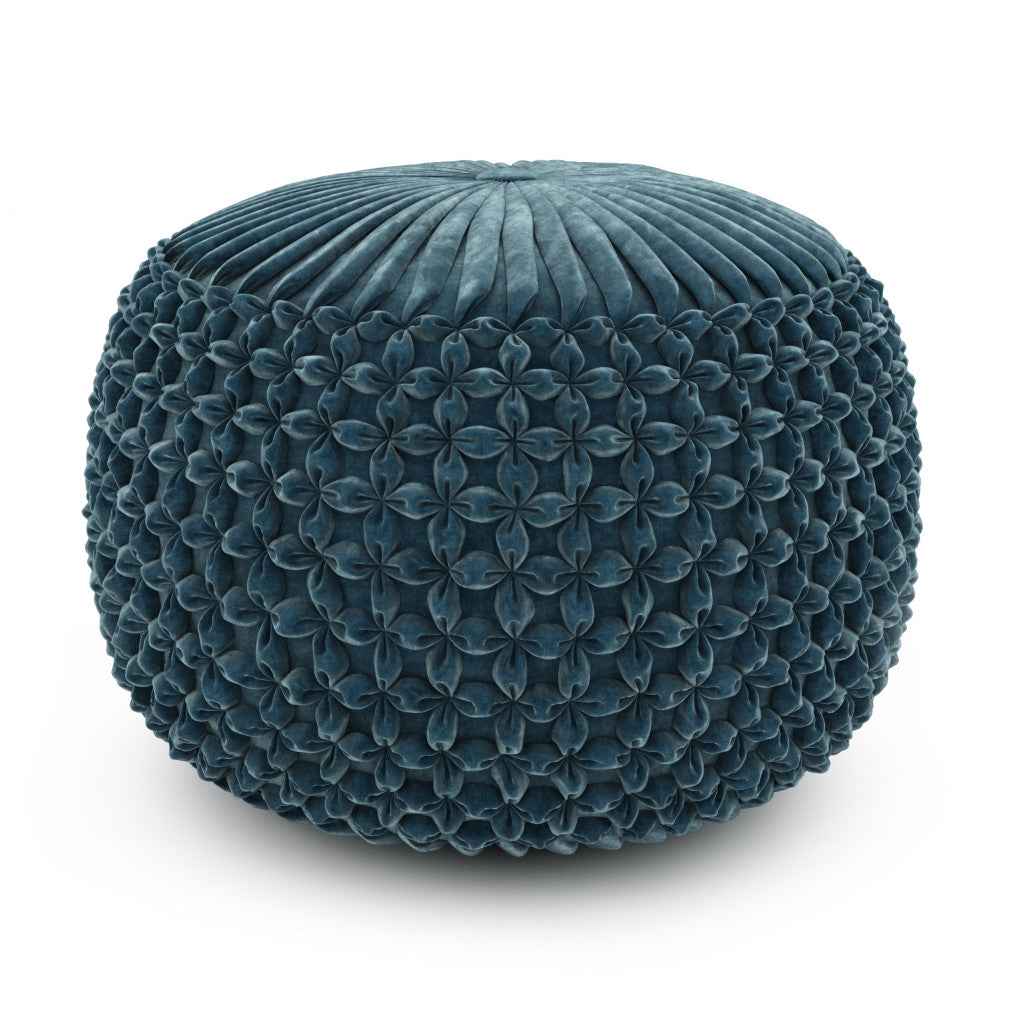 20" Blue Velvet Round Pouf Ottoman