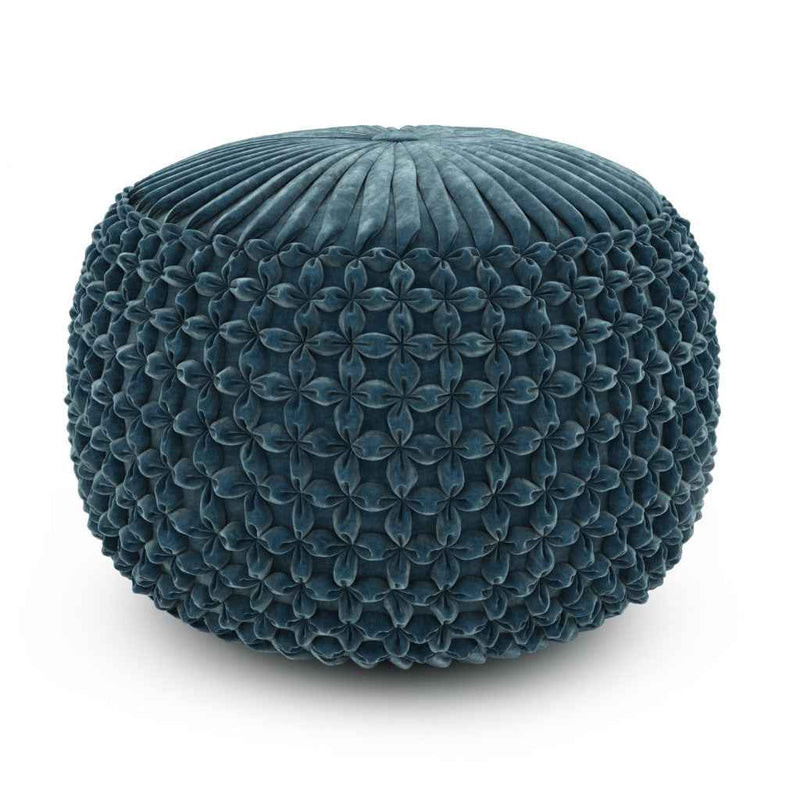 20" Blue Velvet Round Pouf Ottoman