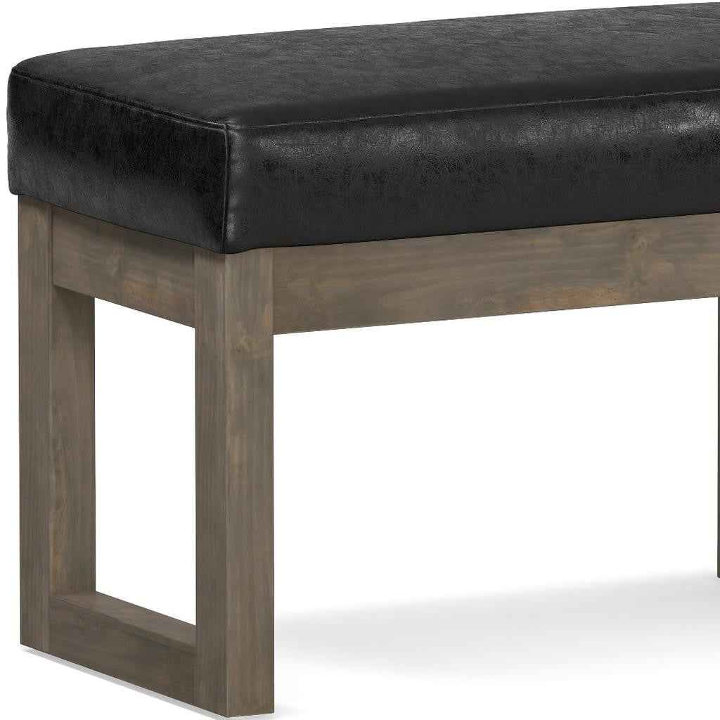 27" Black and Brown Leather Footstool