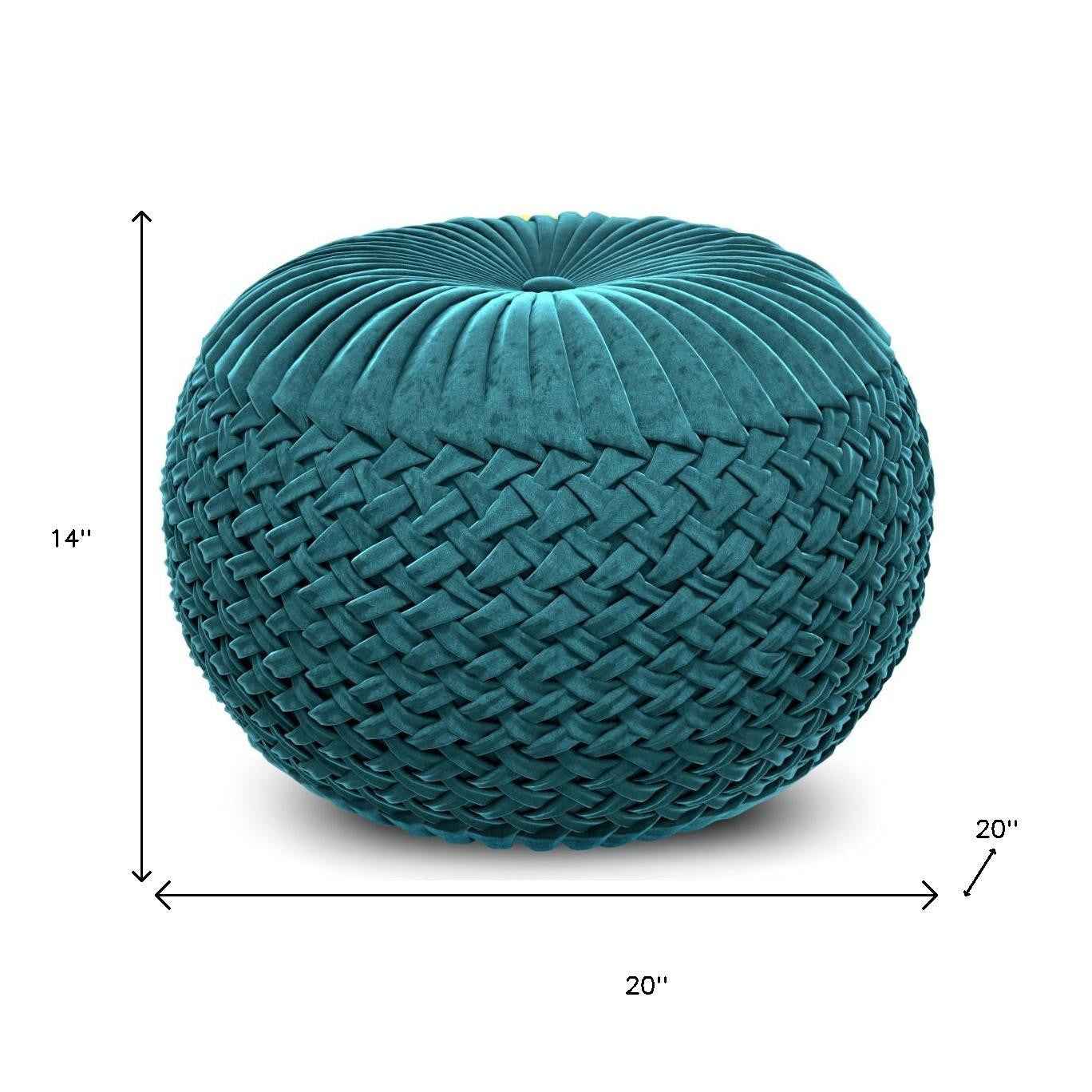 20" Blue Velvet Round Pouf Ottoman