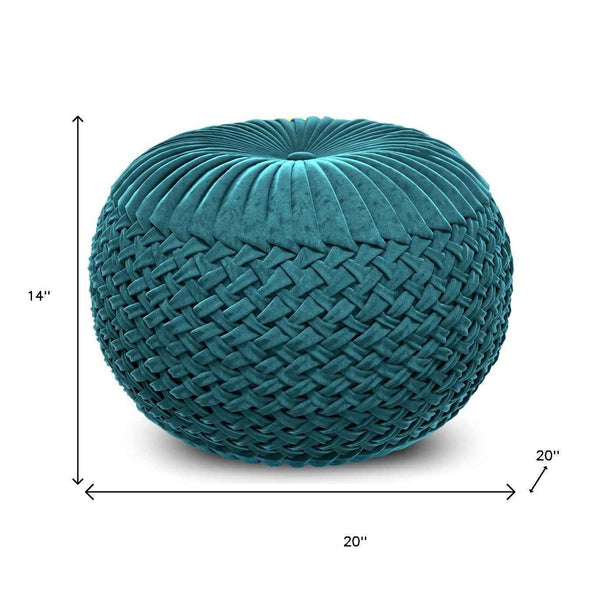 20" Blue Velvet Round Pouf Ottoman