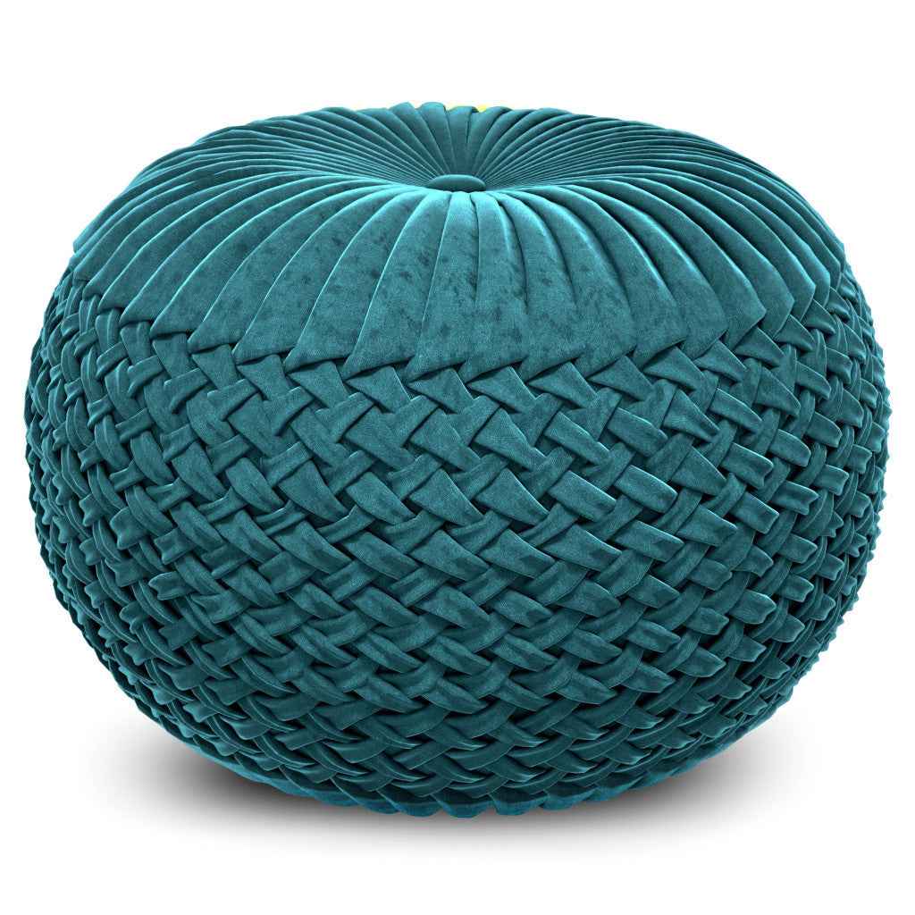 20" Blue Velvet Round Pouf Ottoman