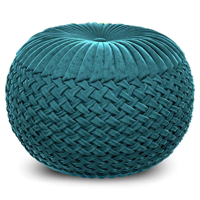 20" Blue Velvet Round Pouf Ottoman
