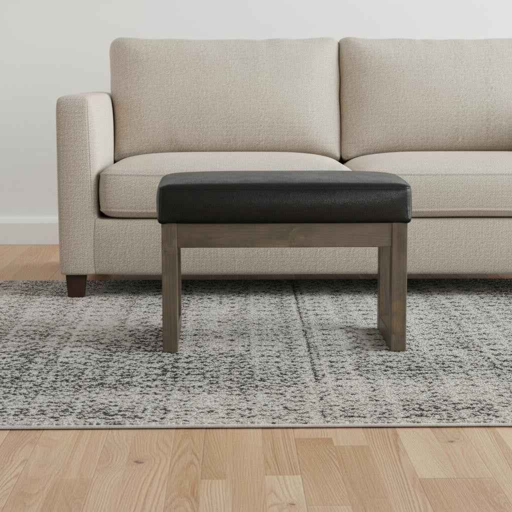 27" Black and Brown Leather Footstool