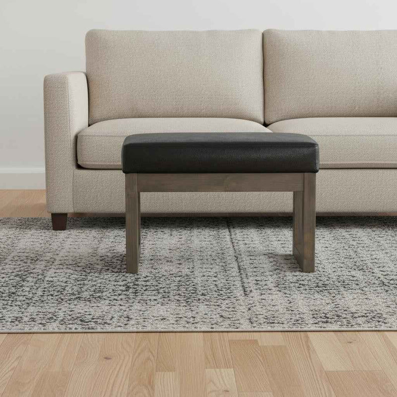 27" Black and Brown Leather Footstool