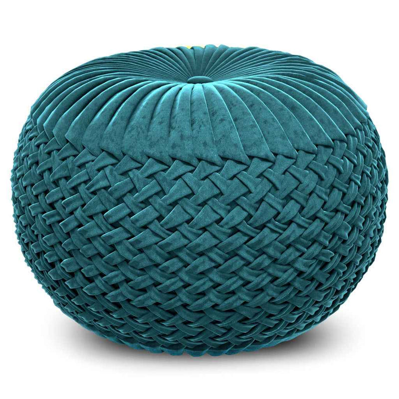 20" Blue Velvet Round Pouf Ottoman