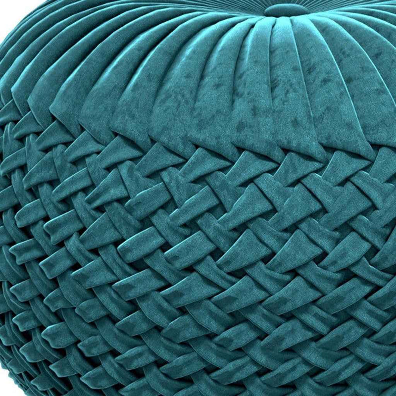 20" Blue Velvet Round Pouf Ottoman