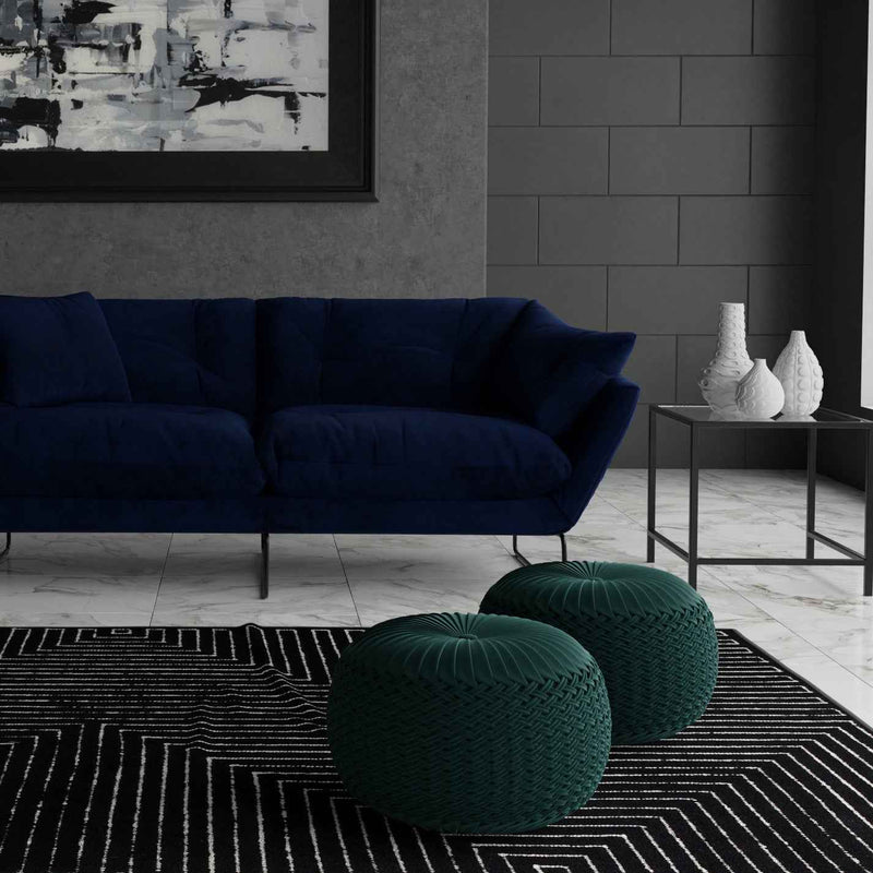 20" Blue Velvet Round Pouf Ottoman