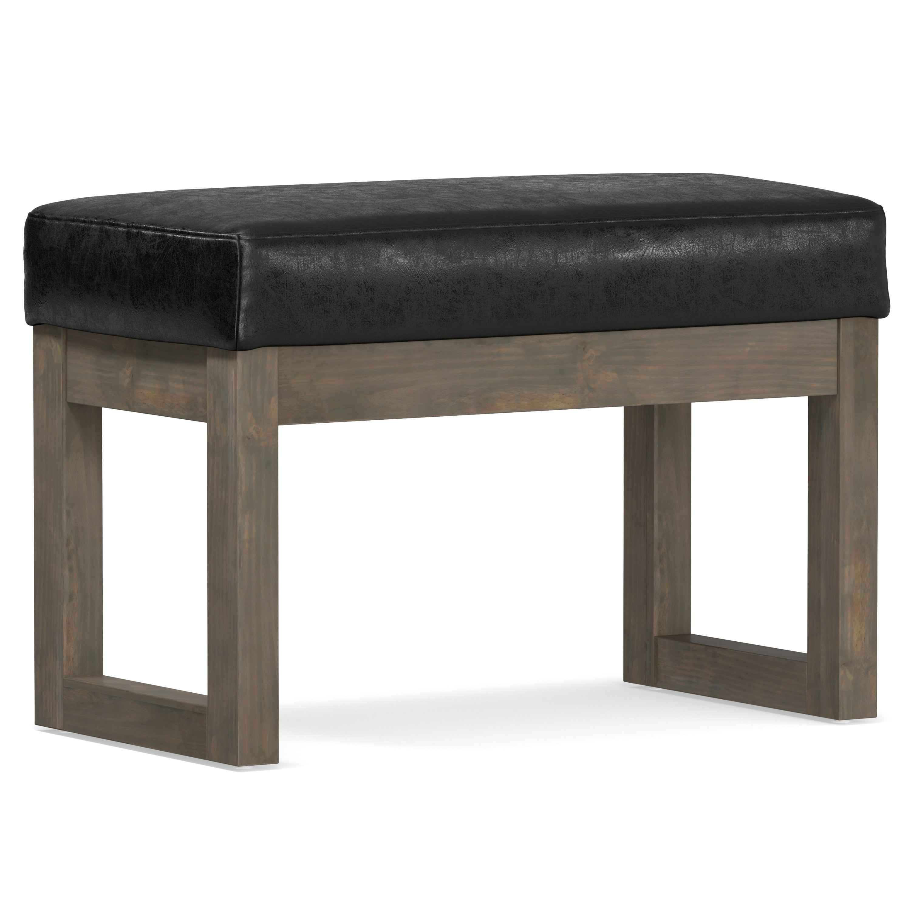 27" Black and Brown Leather Footstool