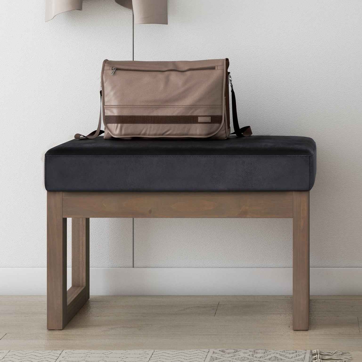 27" Black and Brown Leather Footstool