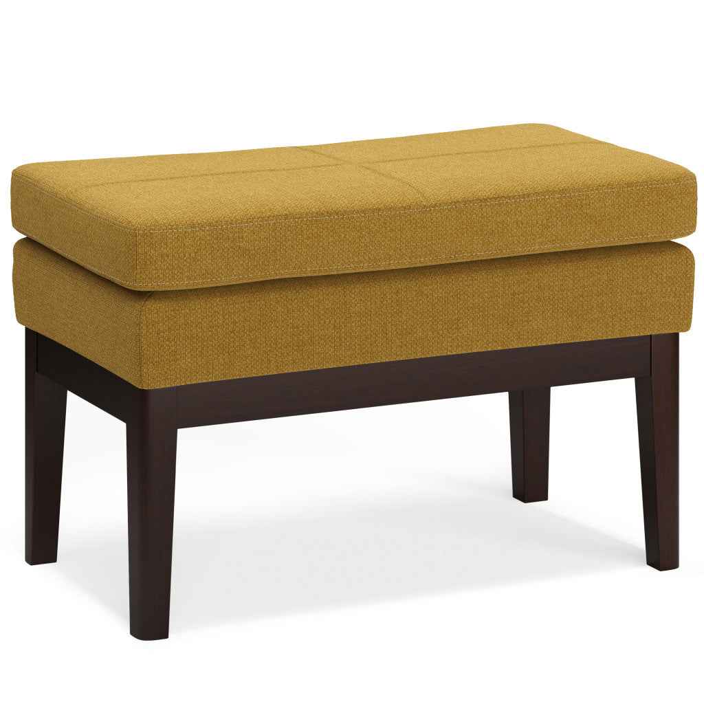 26" Yellow and Dark Brown Fabric Ottoman