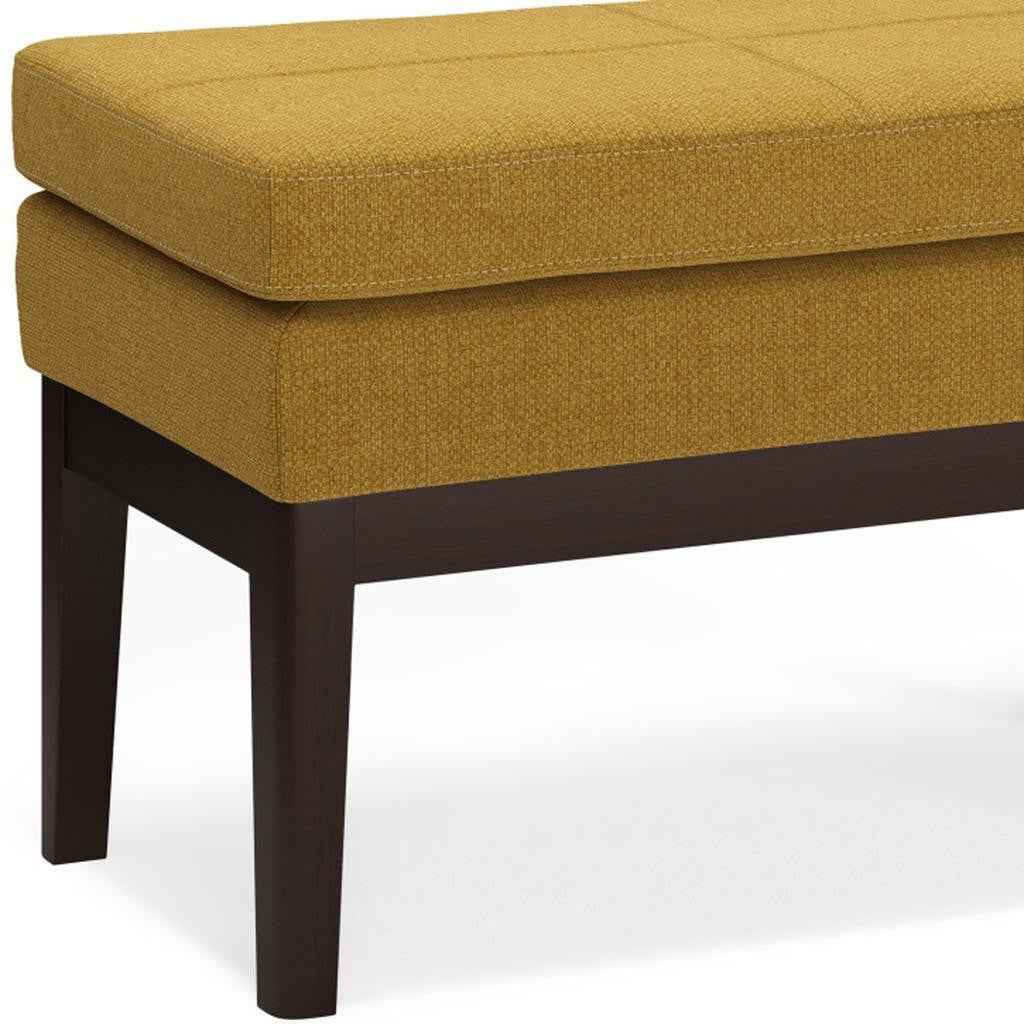 26" Yellow and Dark Brown Fabric Ottoman