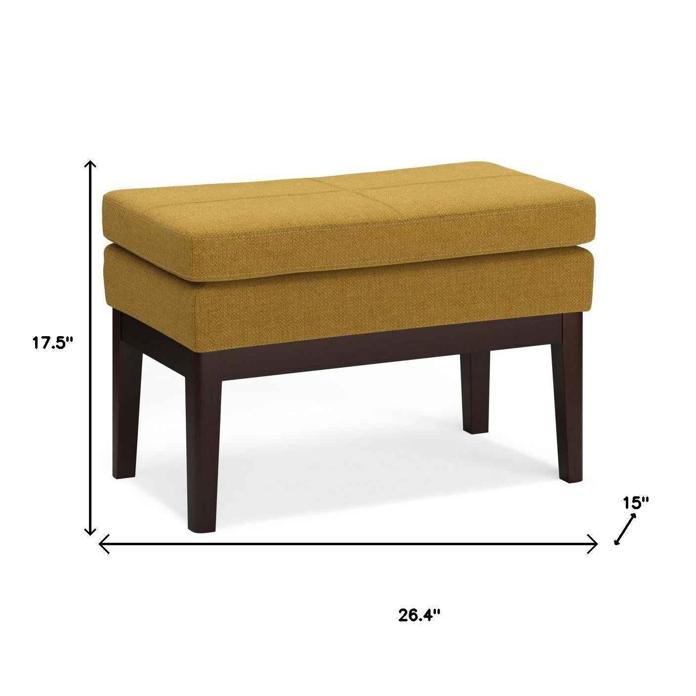 26" Yellow and Dark Brown Fabric Ottoman