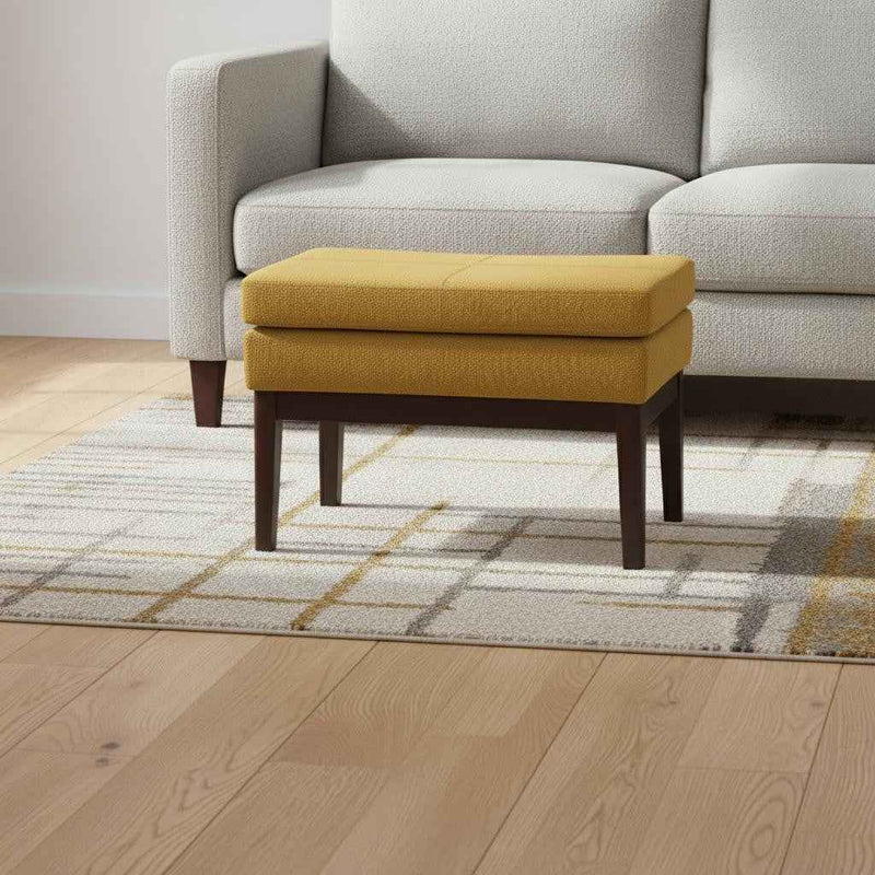 26" Yellow and Dark Brown Fabric Ottoman