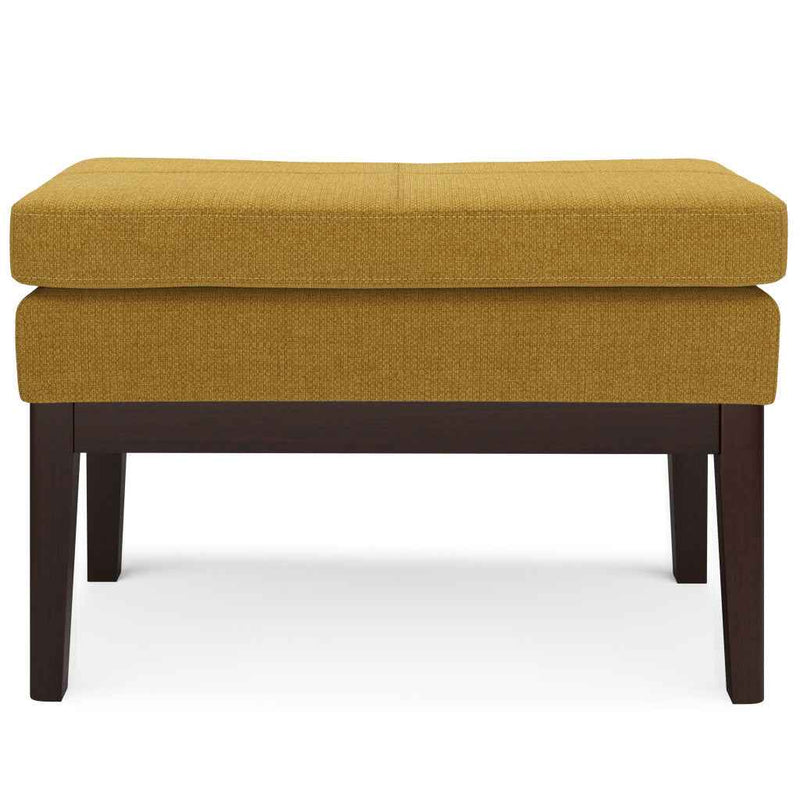 26" Yellow and Dark Brown Fabric Ottoman