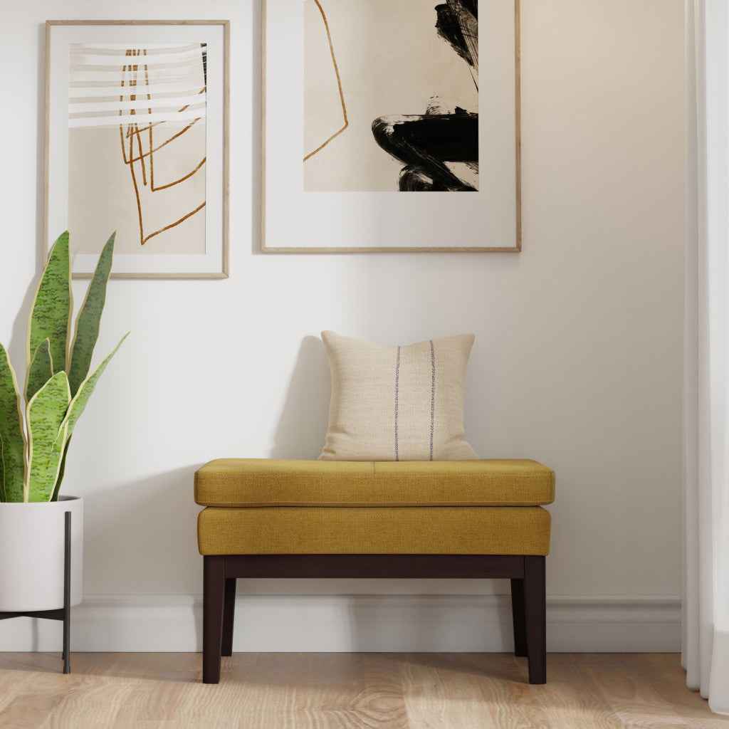 26" Yellow and Dark Brown Fabric Ottoman