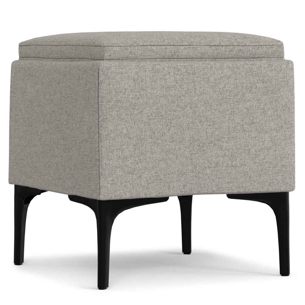 18" Black and Cloud Upholstery Storage Ottoman