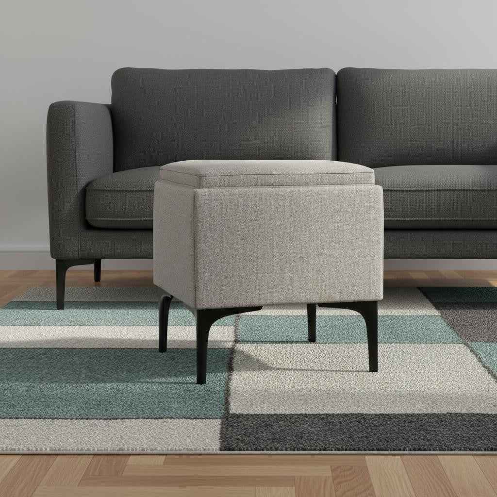 18" Black and Cloud Upholstery Storage Ottoman