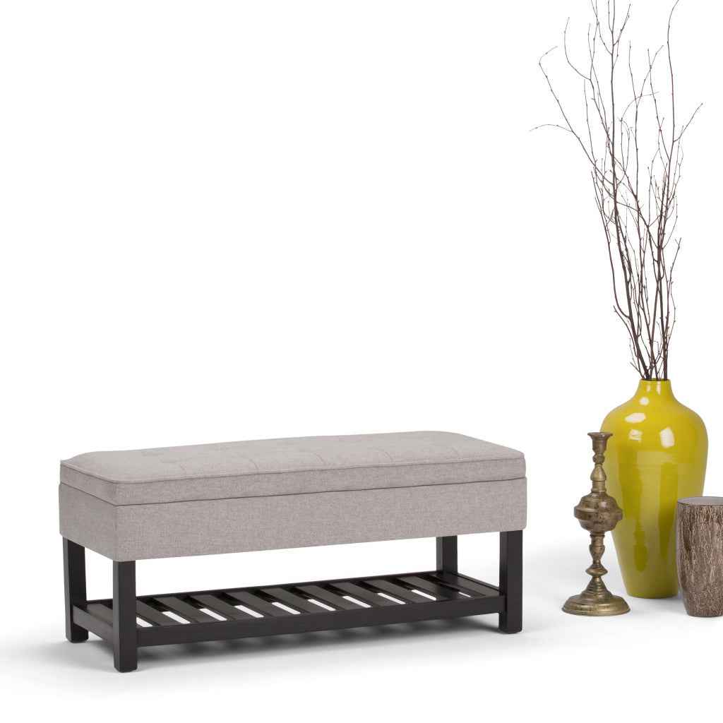 44" Gray and Dark Brown Fabric Ottoman With Storage