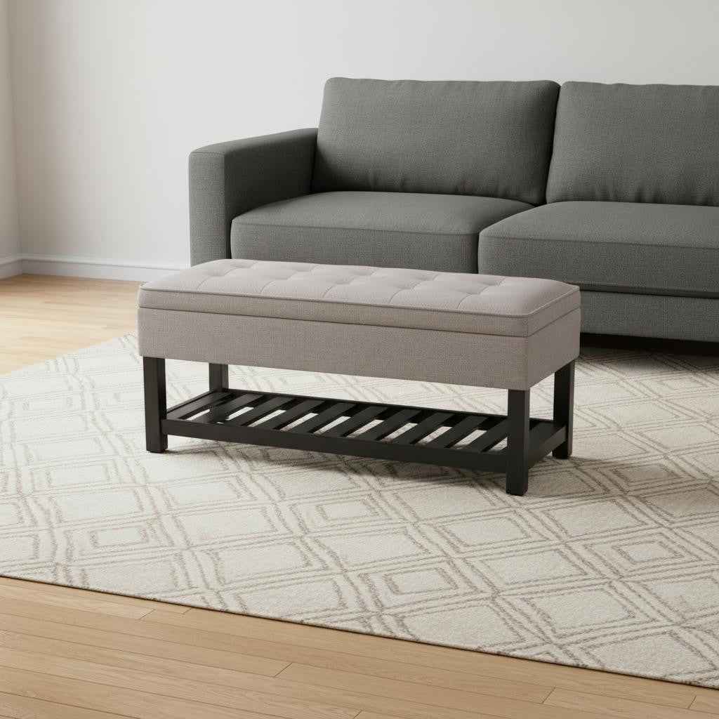 44" Gray and Dark Brown Fabric Ottoman With Storage