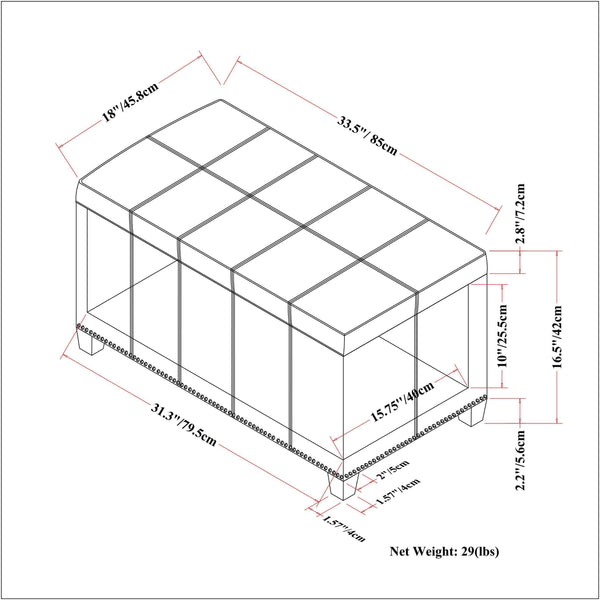 33" Espresso and Brown Upholstery Storage Ottoman
