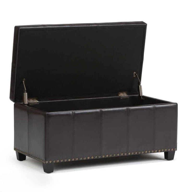 33" Espresso and Brown Upholstery Storage Ottoman