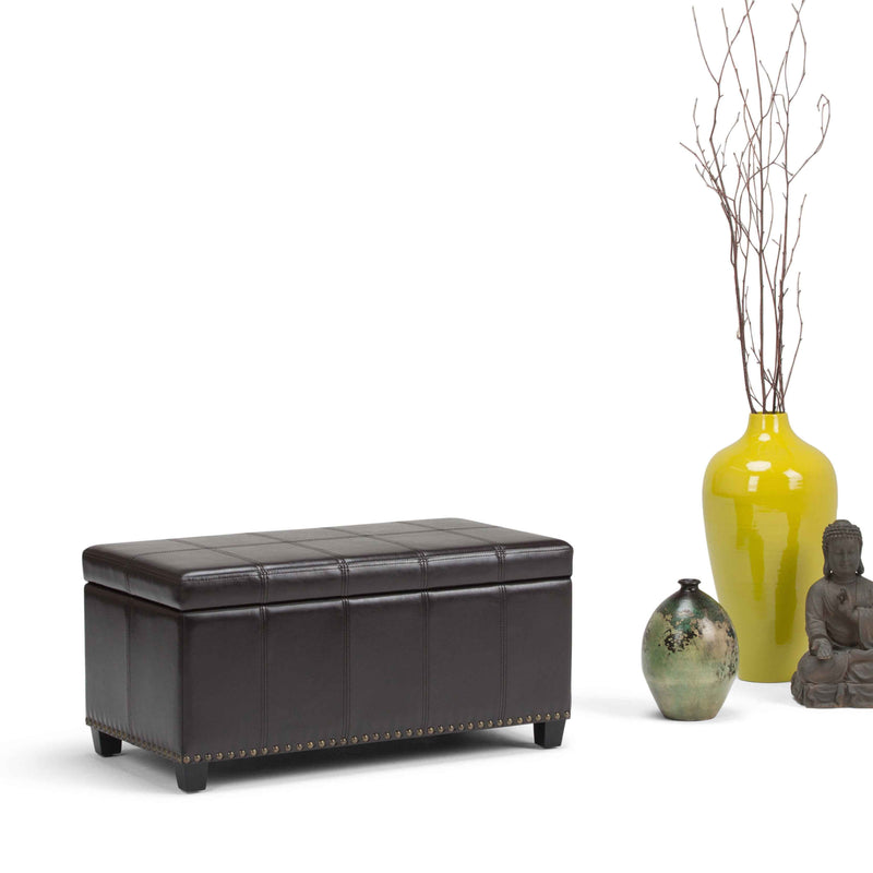 33" Espresso and Brown Upholstery Storage Ottoman