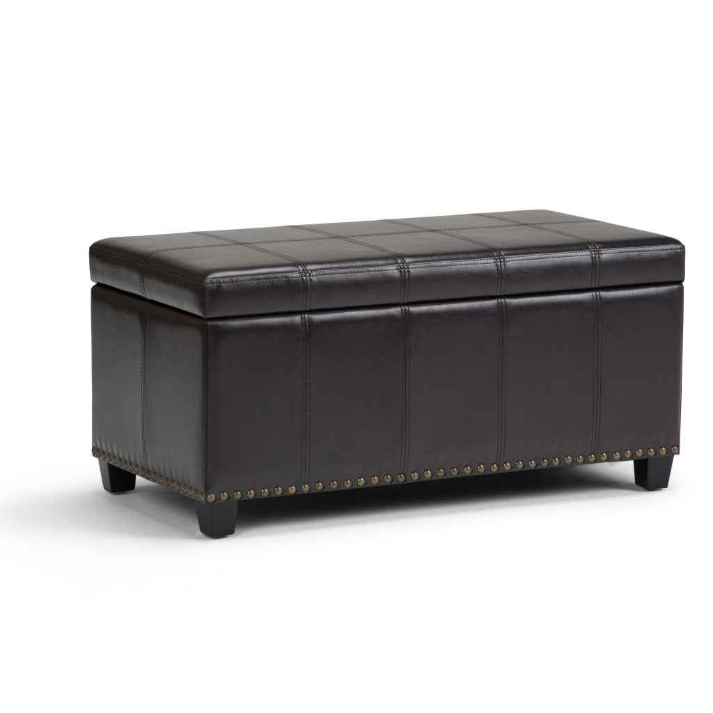 33" Espresso and Brown Upholstery Storage Ottoman