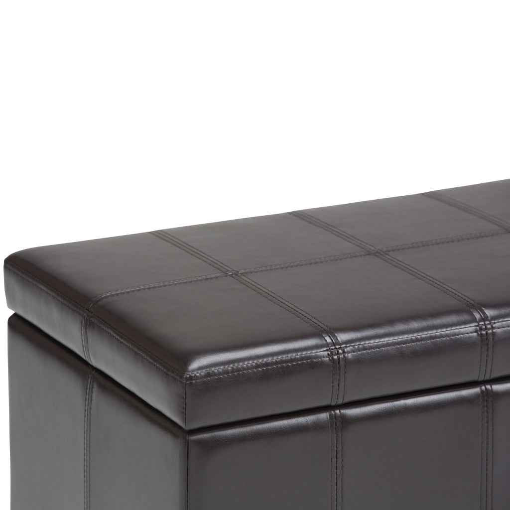 33" Espresso and Brown Upholstery Storage Ottoman