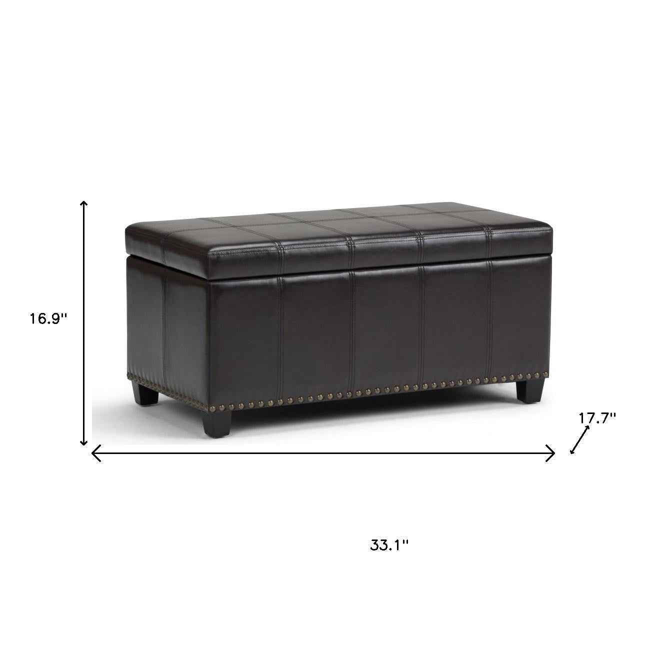33" Espresso and Brown Upholstery Storage Ottoman