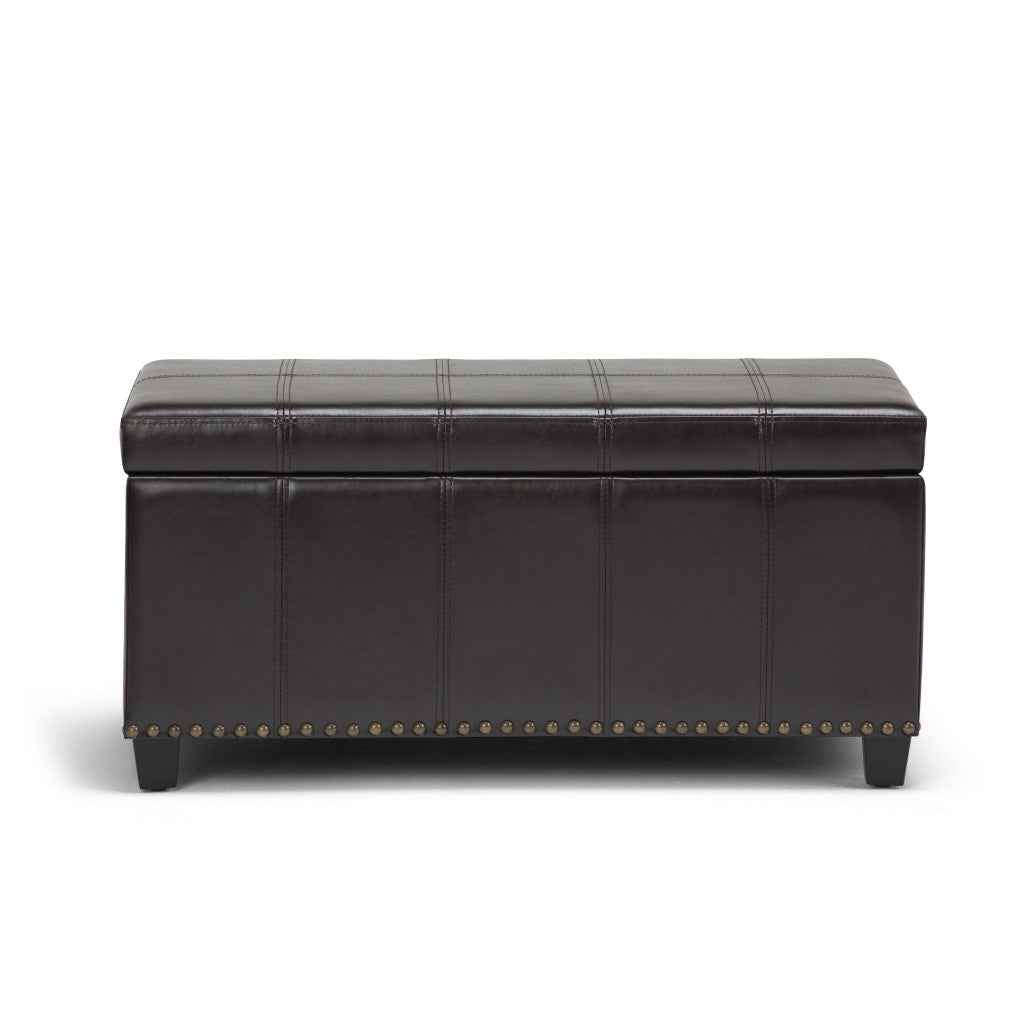 33" Espresso and Brown Upholstery Storage Ottoman
