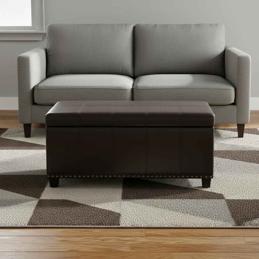 33" Espresso and Brown Upholstery Storage Ottoman
