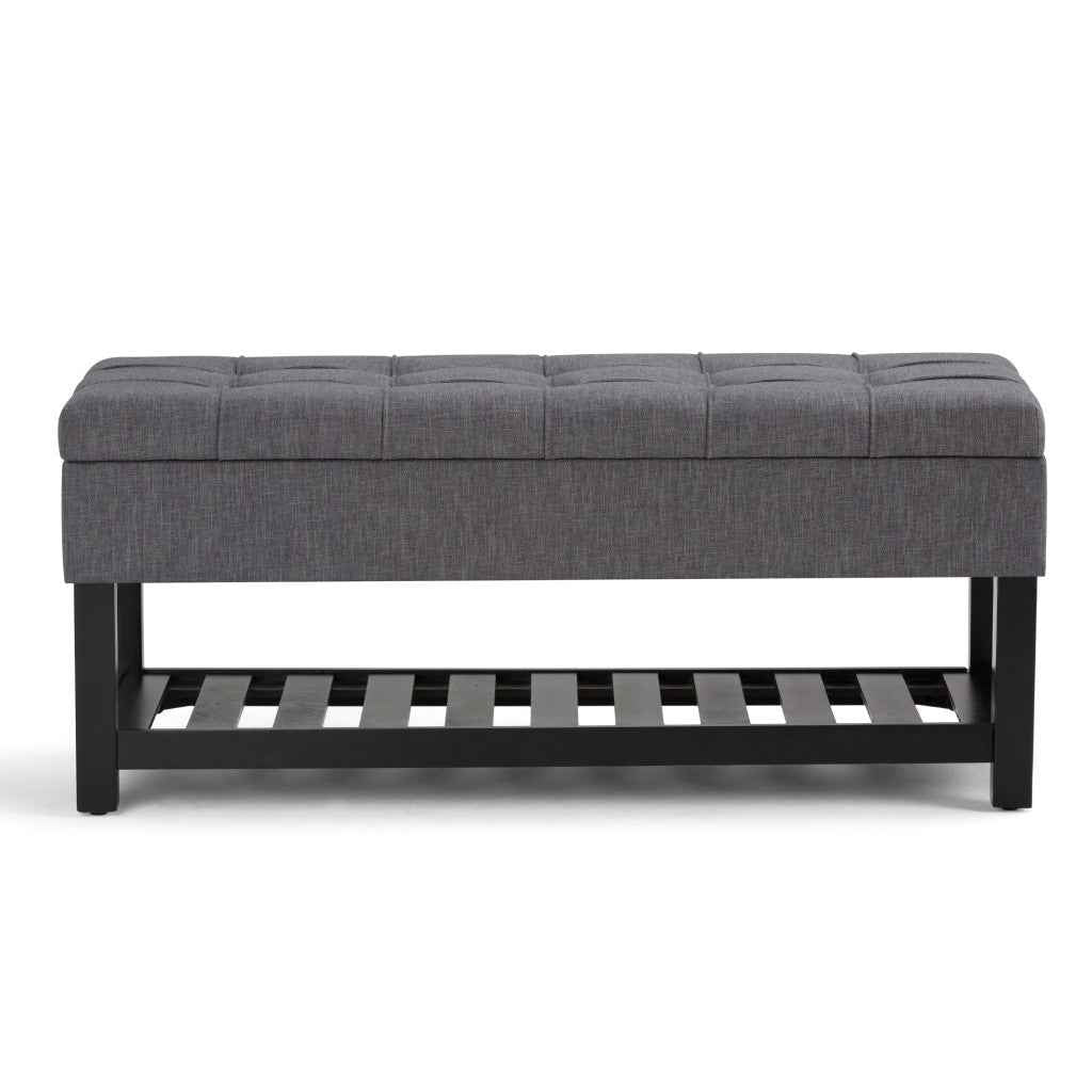 43" Gray and Espresso Fabric Ottoman With Storage
