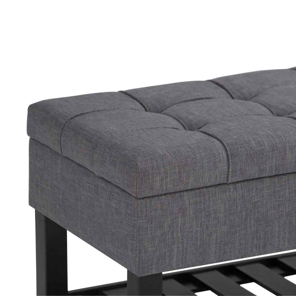 43" Gray and Espresso Fabric Ottoman With Storage