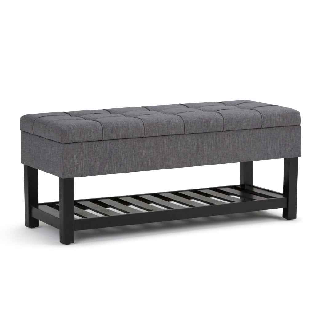 43" Gray and Espresso Fabric Ottoman With Storage