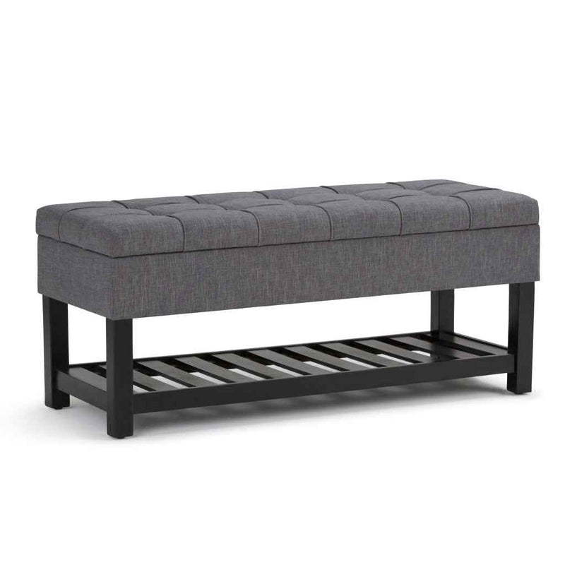 43" Gray and Espresso Fabric Ottoman With Storage