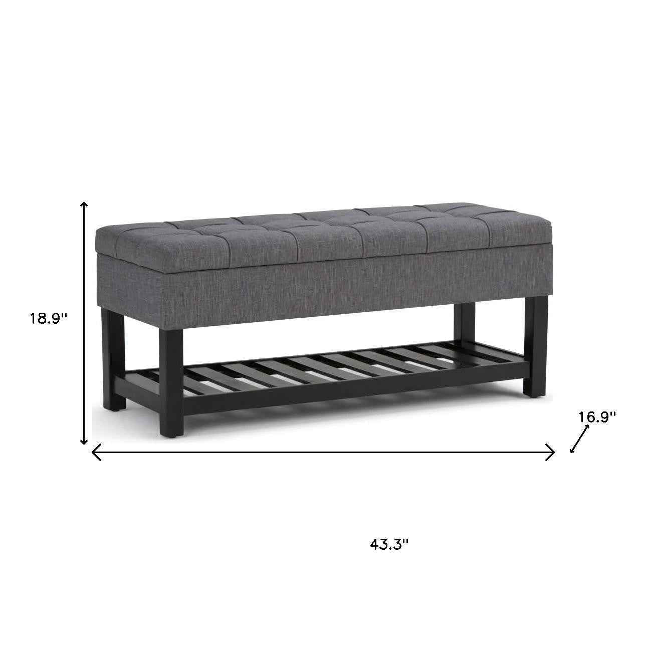 43" Gray and Espresso Fabric Ottoman With Storage