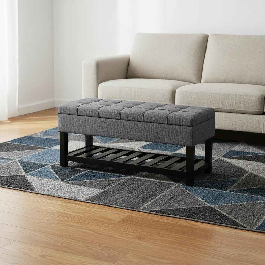 43" Gray and Espresso Fabric Ottoman With Storage